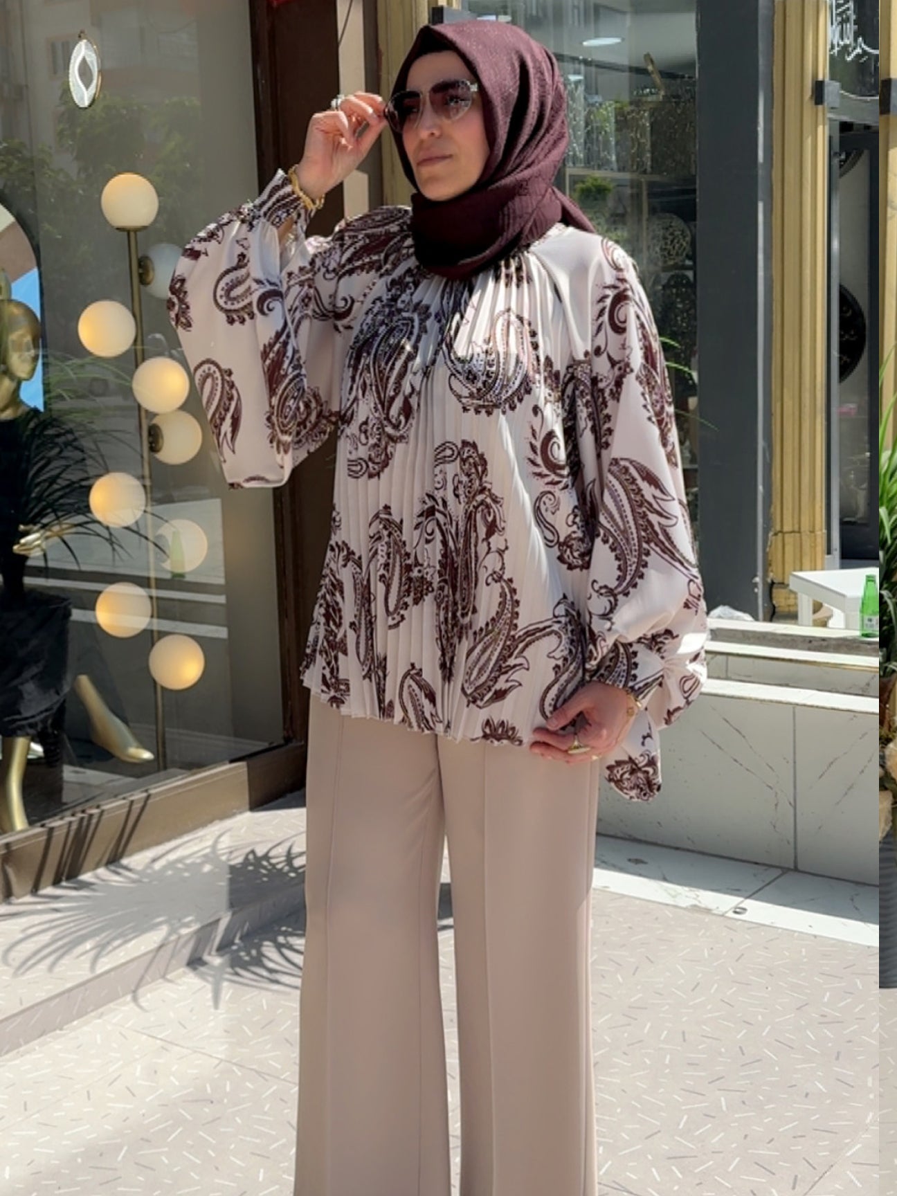 Armonia Kiremit Rengi Şal Desenli  Oversize Bluz