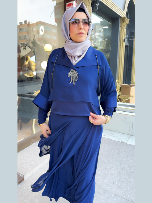 Blu Notte Lacivert İpli tasarım Etek Takım