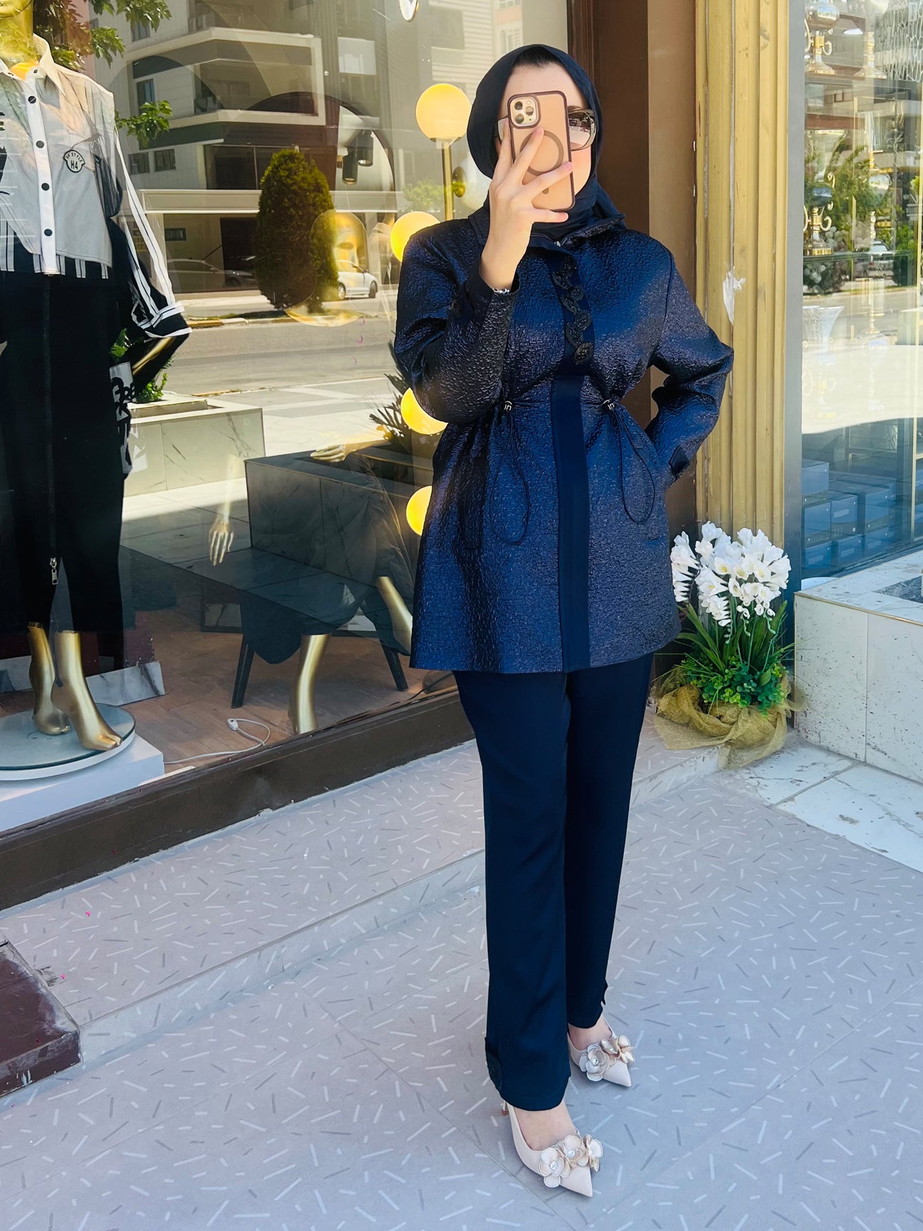 Blu Pelle Lacivert Pantolon Takım Parlak Detaylı