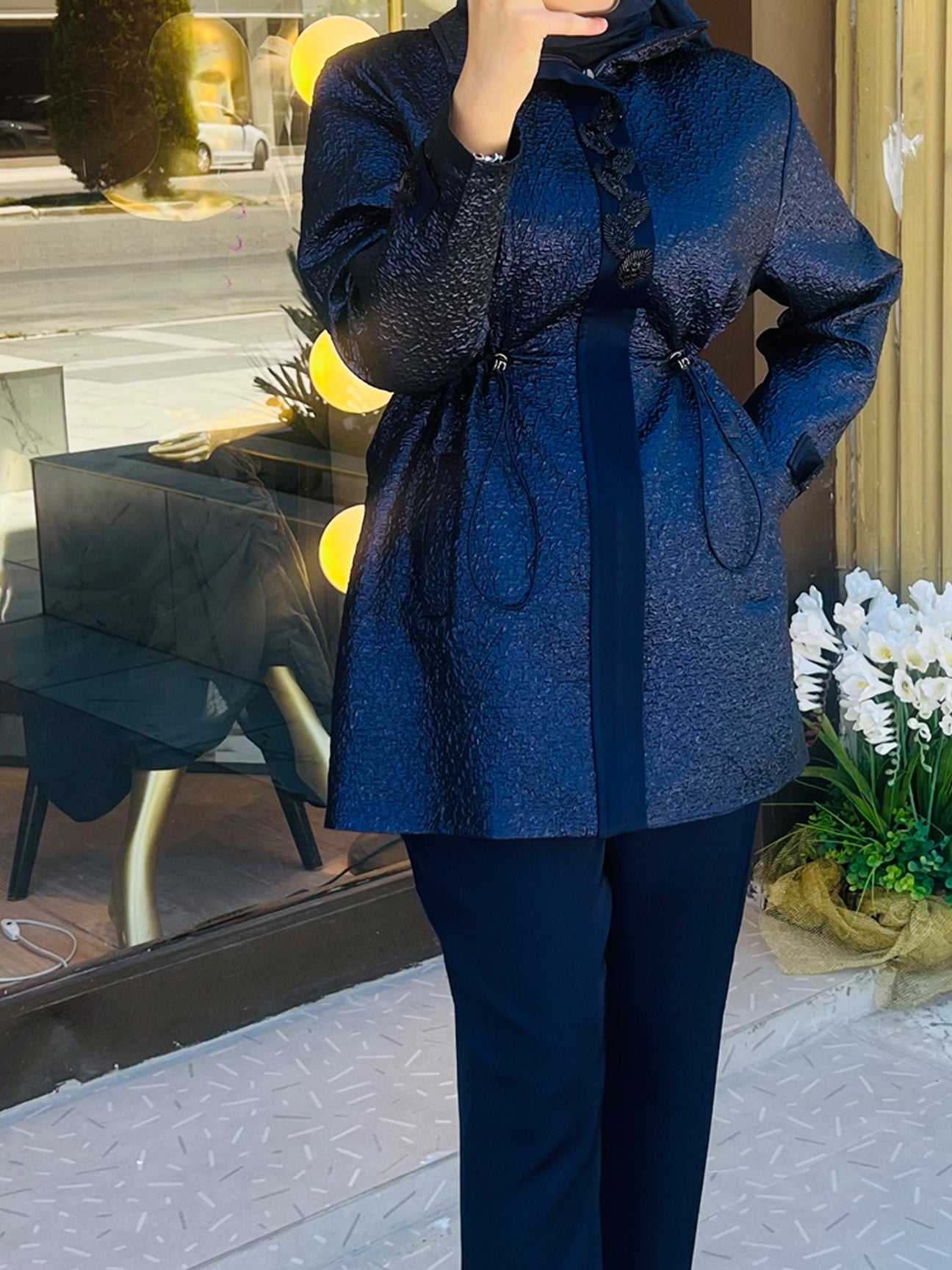 Blu Pelle Lacivert Pantolon Takım Parlak Detaylı