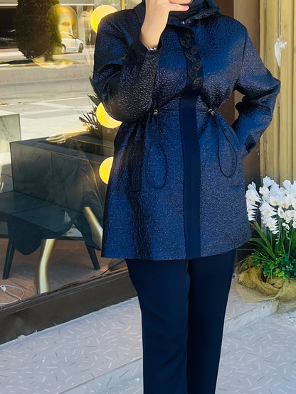 Blu Pelle Lacivert Pantolon Takım Parlak Detaylı