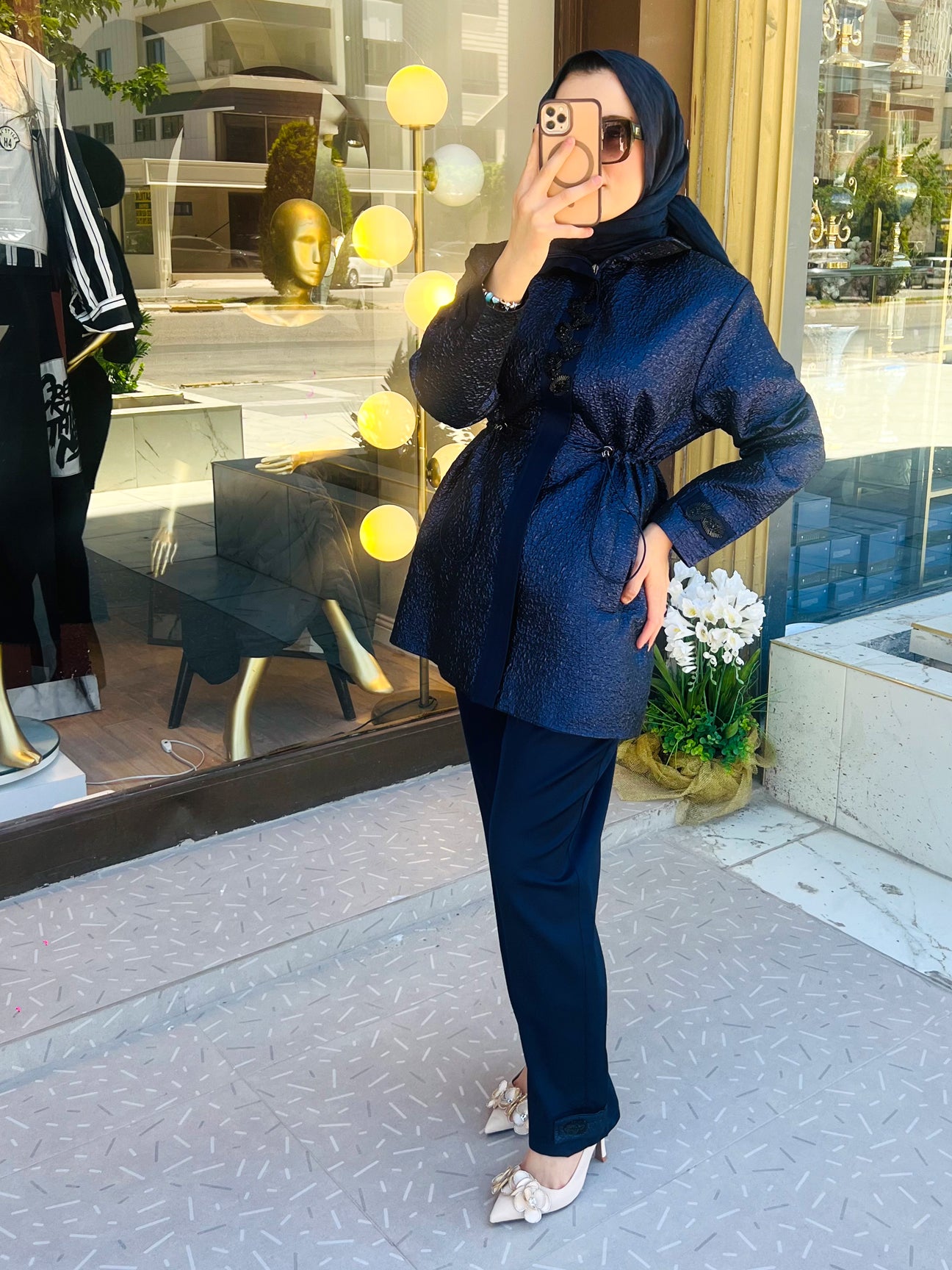 Blu Pelle Lacivert Pantolon Takım Parlak Detaylı