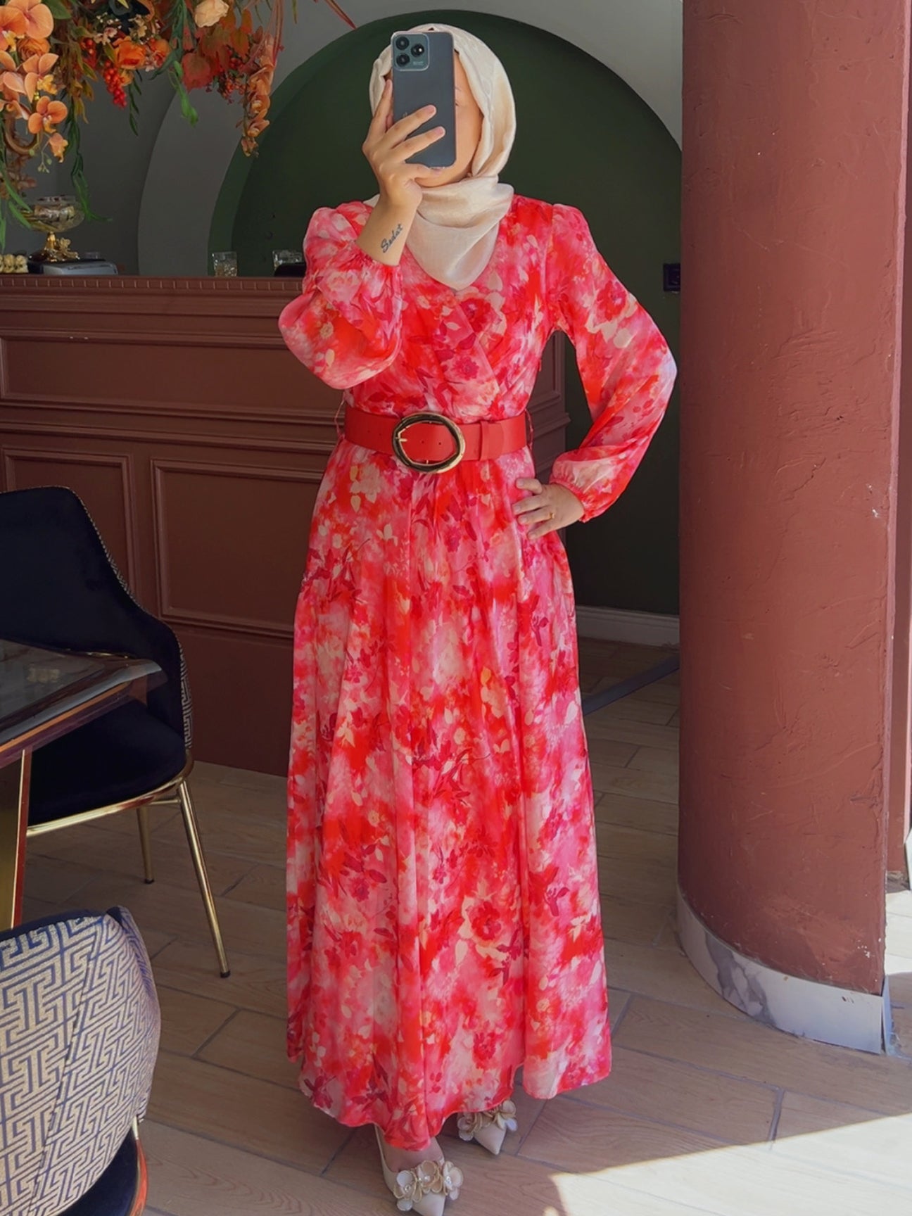 Donna Flora Kırmızı Şifon Elbise
