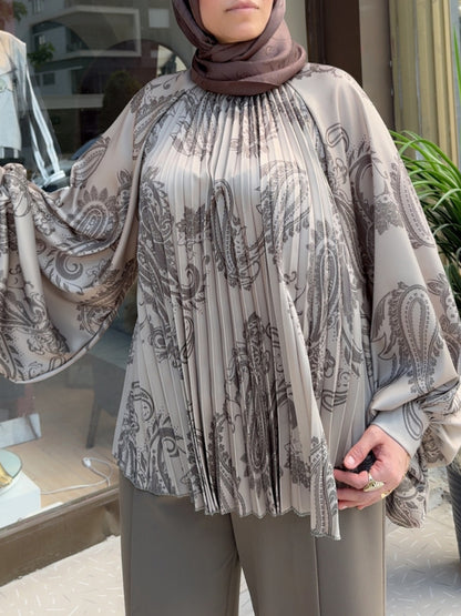 Armonia Gri Şal Desenli Oversize Bluz