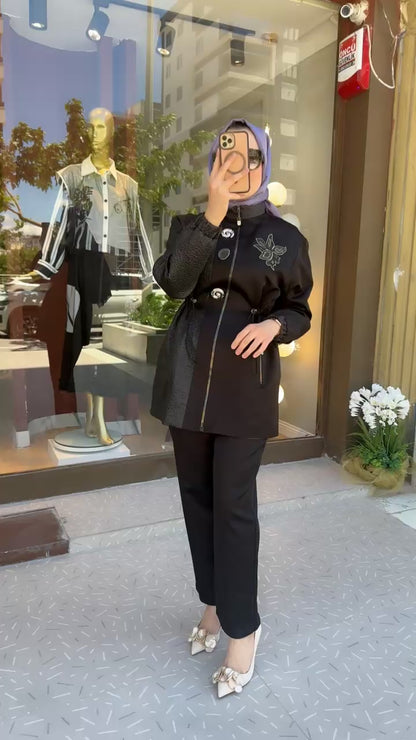 Milano Siyah Pantolon Takım Parlak Yan Detaylı