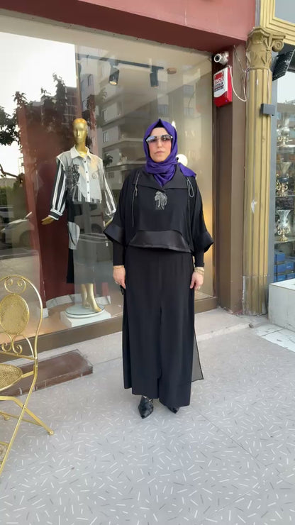 Siyah Tül Detay İpli Yaka Etek Takım