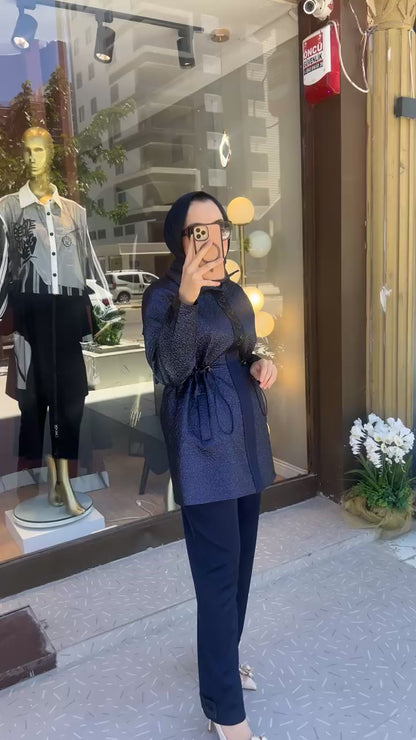 Blu Pelle Lacivert Pantolon Takım Parlak Detaylı